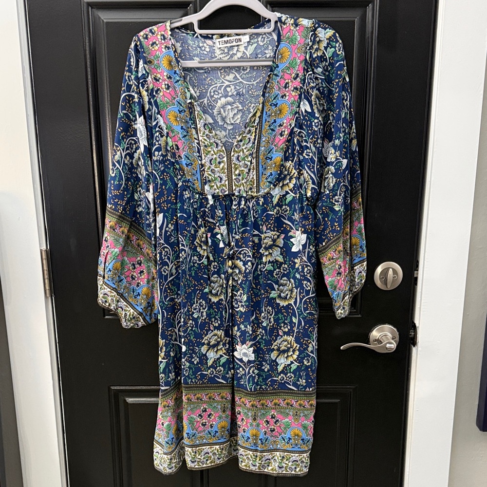 Boho Floral Blue Dress
